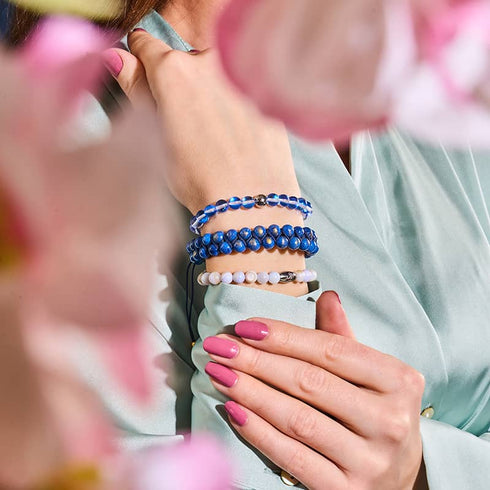 Andromède bleue | Argent | Bracelet de perles de verre galaxie